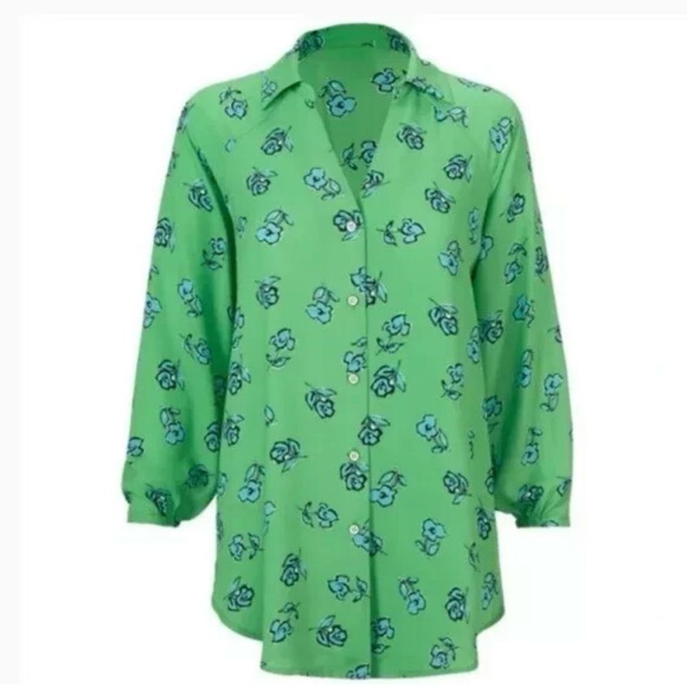 CAbi Go To Green/Blue Floral Button Down Blouse 5891 Shirt Top Size XS